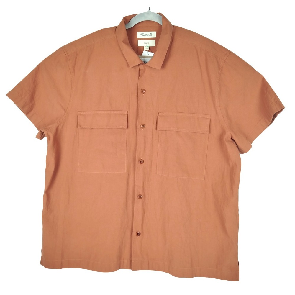 NWt Madewell Easy Fit Button‎ Short Sleeve Corduroy Shirt Brown Mens XL